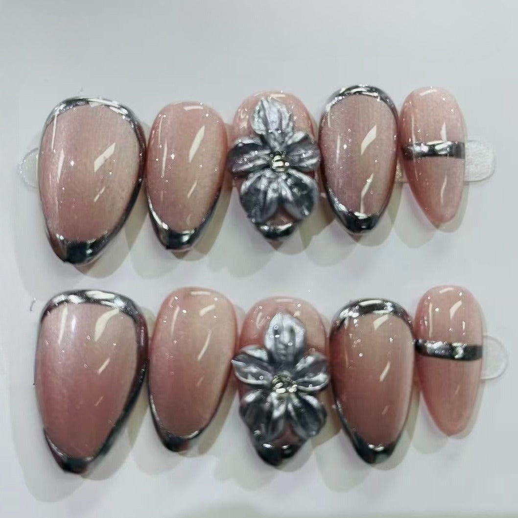 More to save up to 60% Press On Nails Pink Chrome Flower