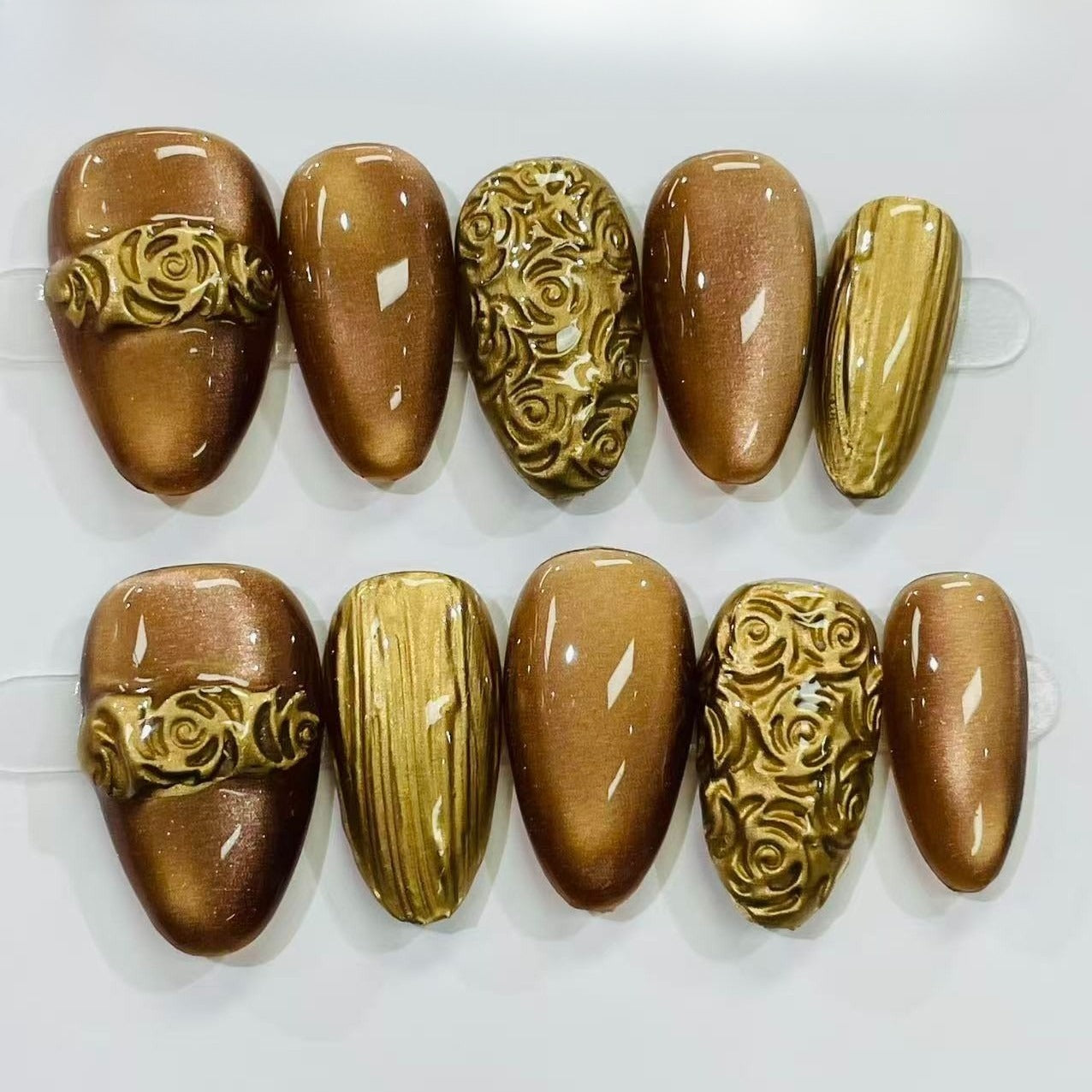 More to save up to 60% Luxury 3D Gold Flower Press On Fake Nails