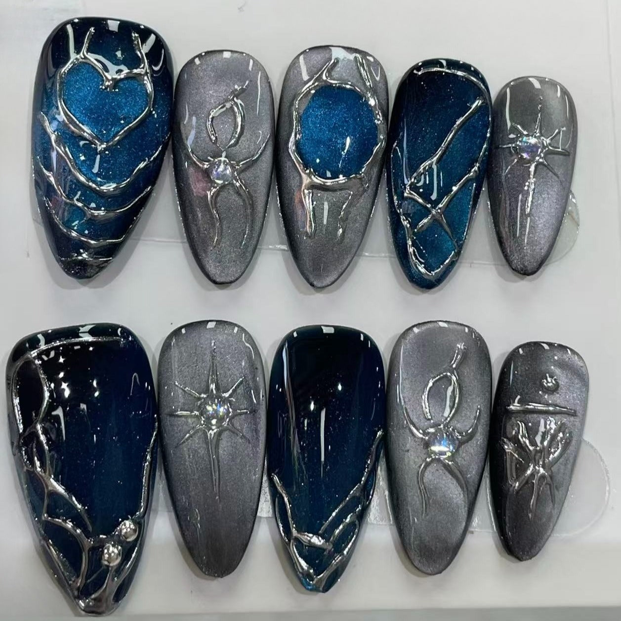 More to save up to 60% Silver Blue Gradient Nails