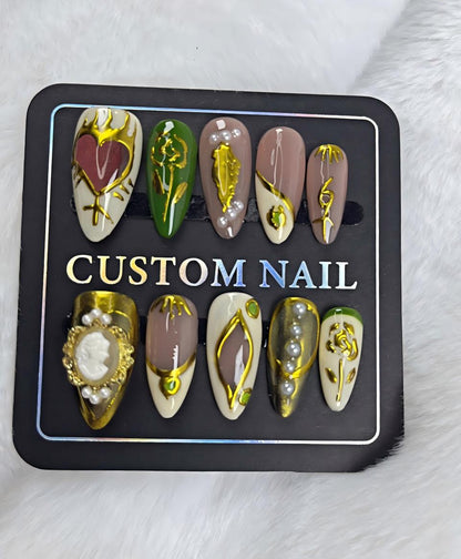 More to save up to 60%
Custom 3D Brown Flower Almond Press On Nails
