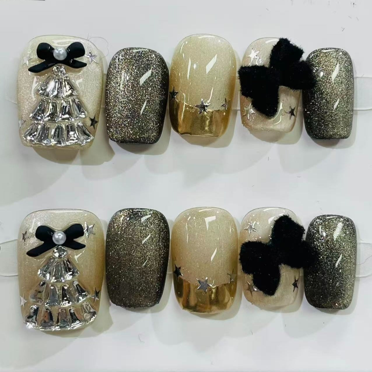 More to save up to 60% Golden 3D Flower Rhinestone Press On Nails